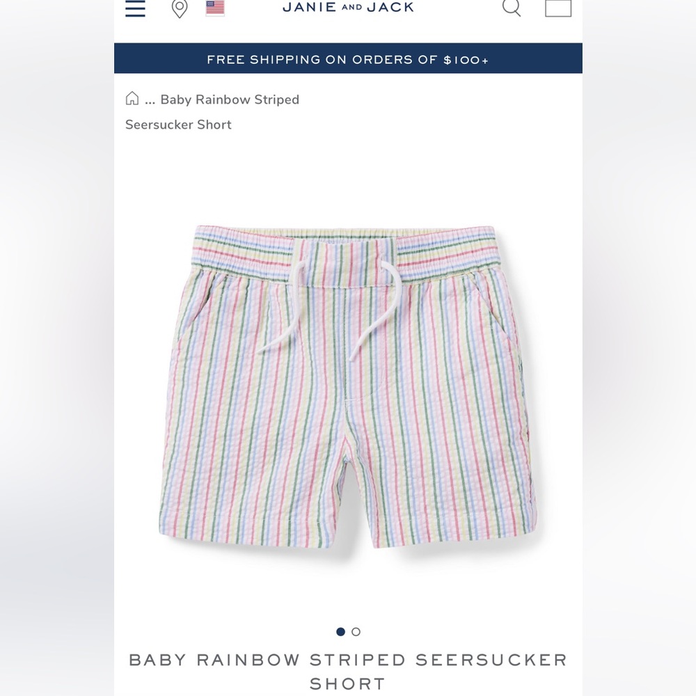 Janie and Jack Baby Rainbow Striped Seersucker Short 12-18mo